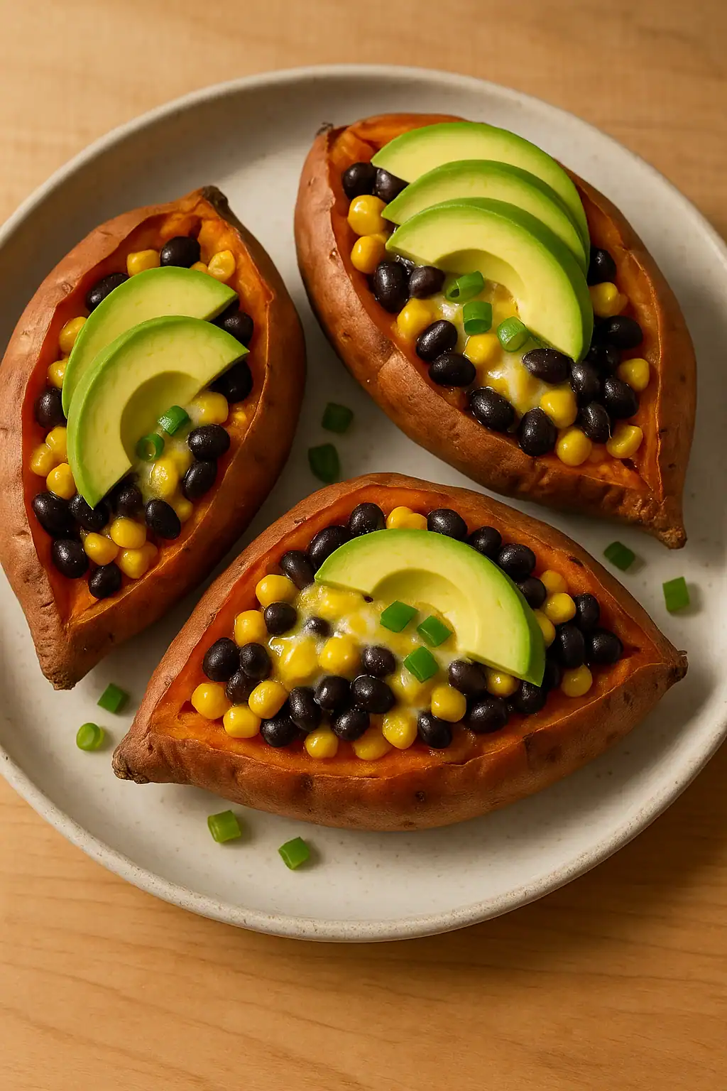 Gevulde zoete aardappel met zwarte bonen & avocado