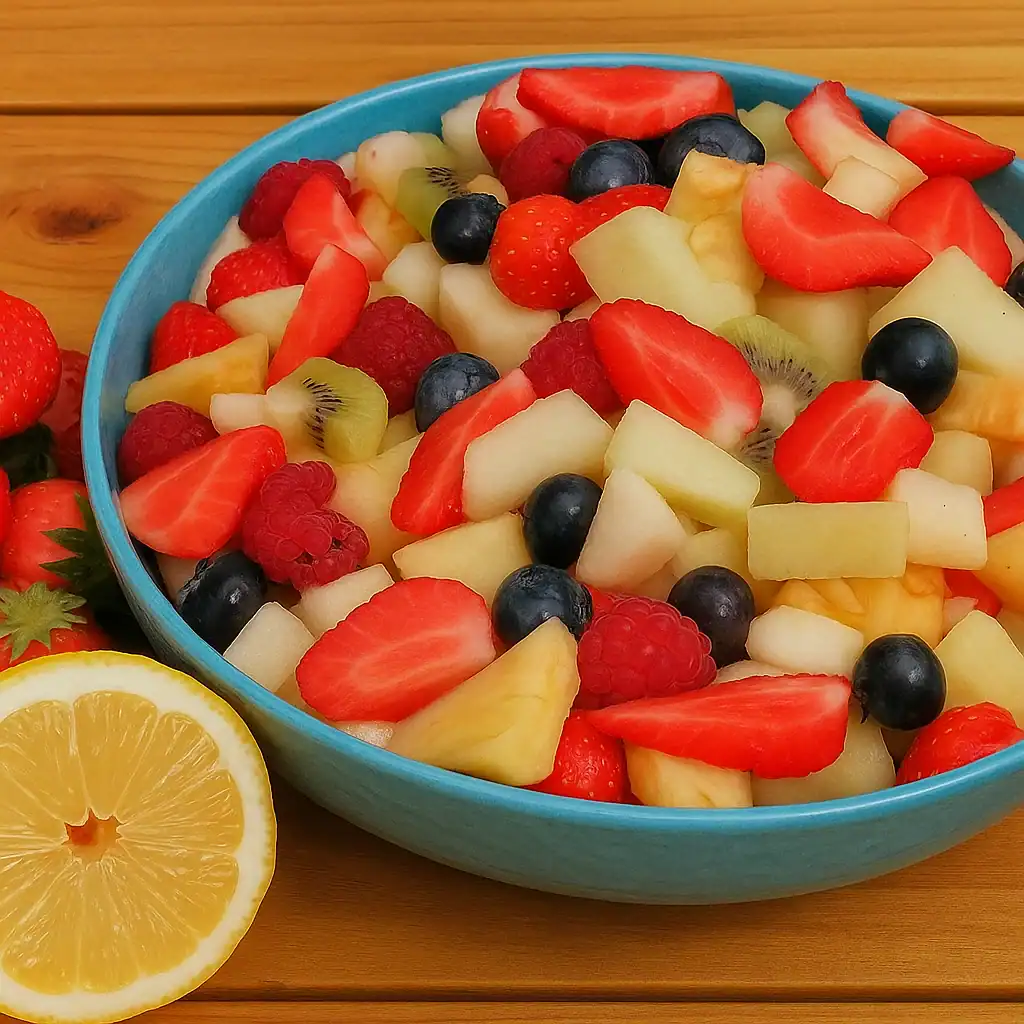 Kom fruitsalade met kleurrijk fruit