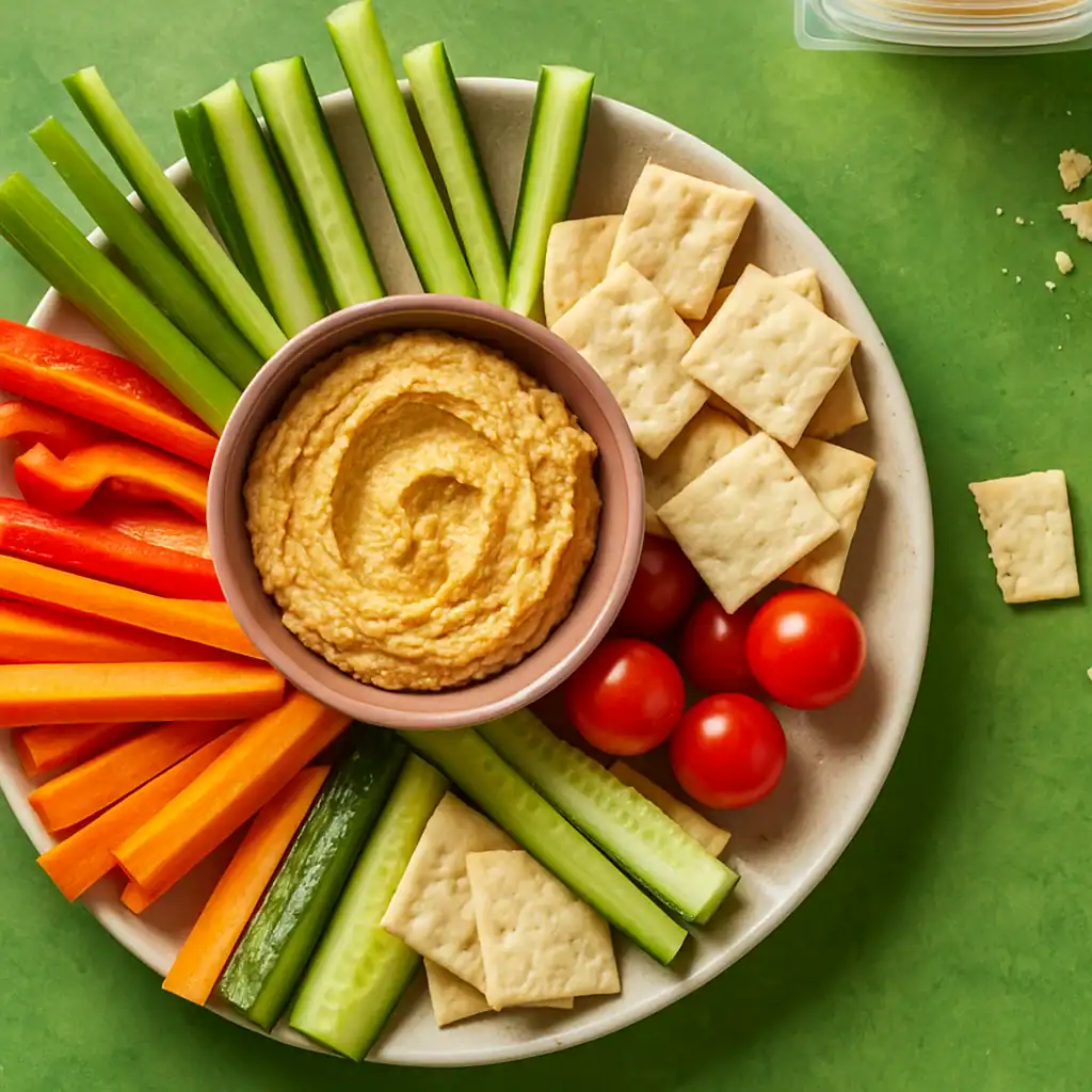 Hummus met rauwkost op schaal