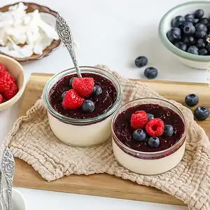 Vegan panna cotta met fruit
