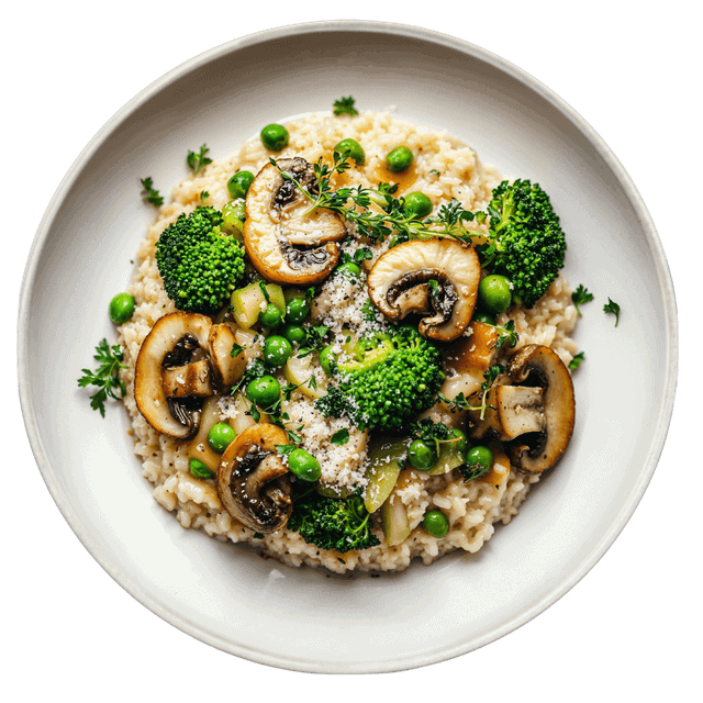 Truffelrisotto met paddenstoelen en groene groenten